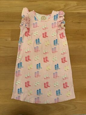 TBBC Pink Girls' Ruffle-Sleeve Nightgown with Cowboy Boot Print